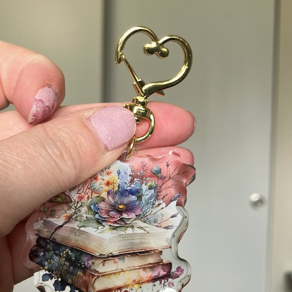 Floral Book Stack Keychain - Picture 5 of 6